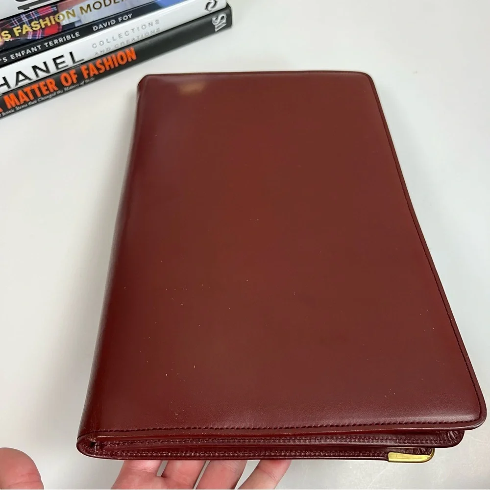 Cartier Clutch Bag Red Bordeaux Burgundy Leather Gold Hardware Large
